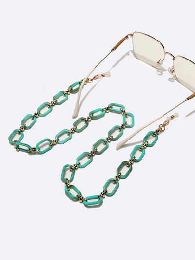 Fashion Geometric Acrylic Glasses and Mask Chain in Gold and Turquoise