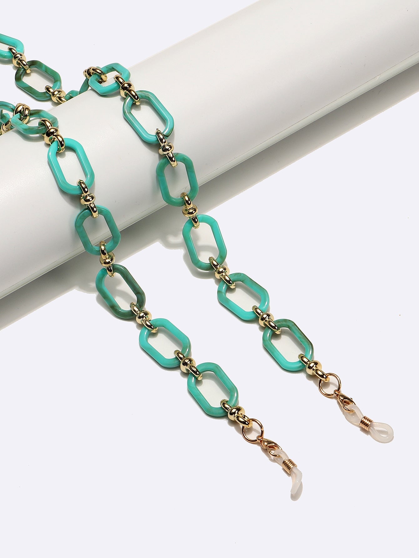 Fashion Geometric Acrylic Glasses and Mask Chain in Gold and Turquoise