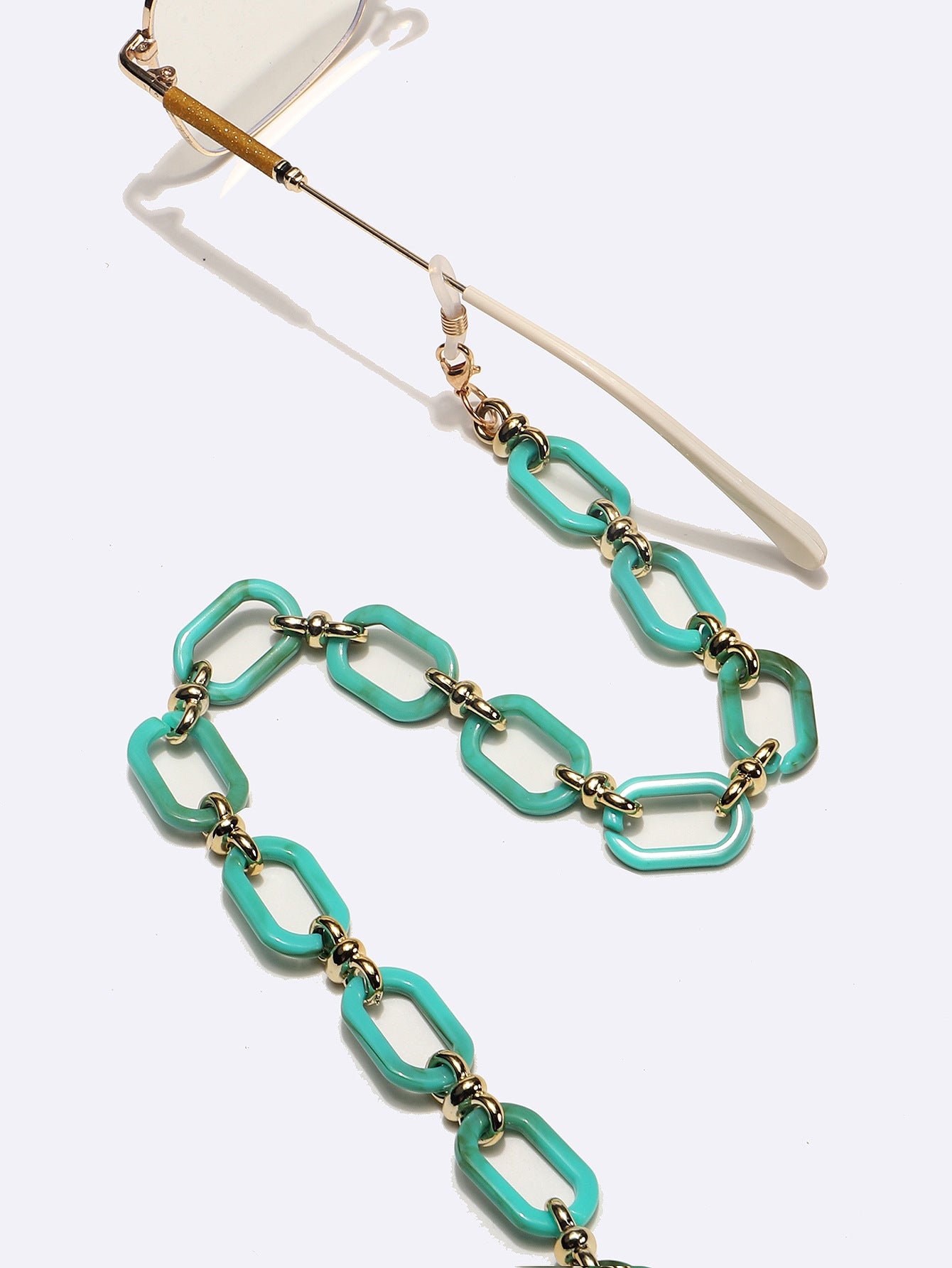 Fashion Geometric Acrylic Glasses and Mask Chain in Gold and Turquoise