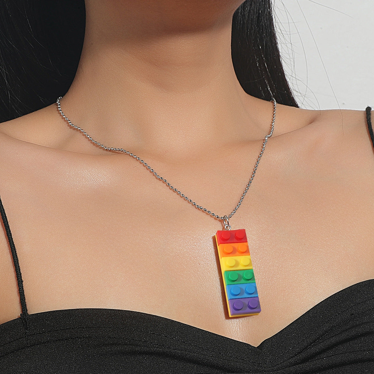 Fashion Geometric Acrylic Rainbow Pendant Necklace and Earring Set