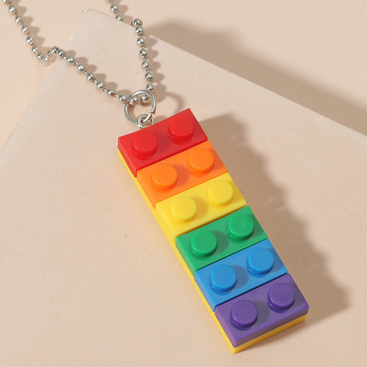 Fashion Geometric Acrylic Rainbow Pendant Necklace and Earring Set