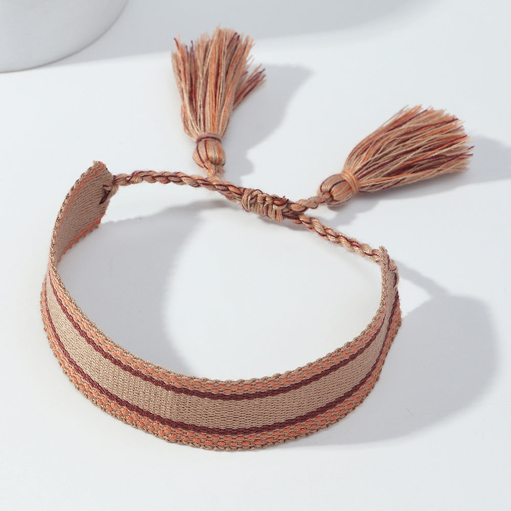 Geometric Cloth Ethnic Style Hand-Woven Tassel Bracelet for Women