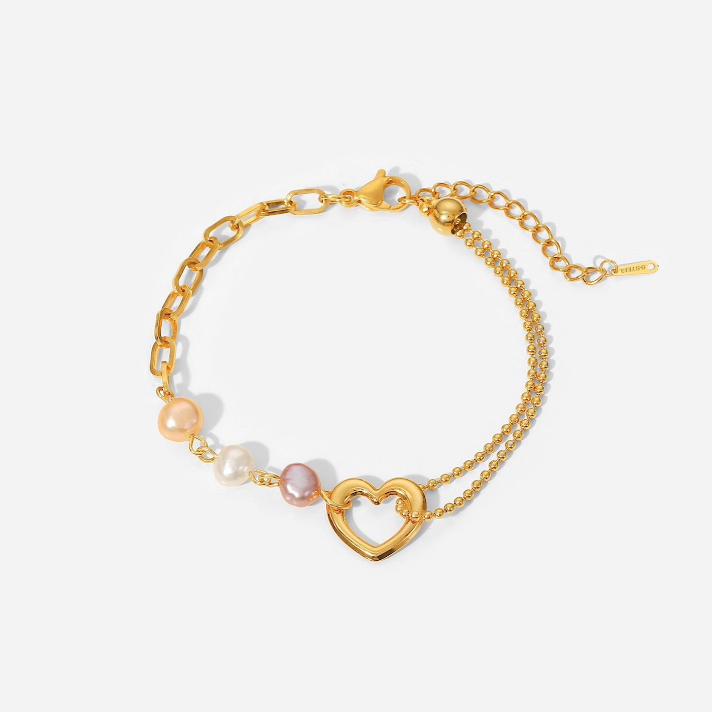 Fashion Geometric Colorful Pearl Stainless Steel Heart Charm Bracelet