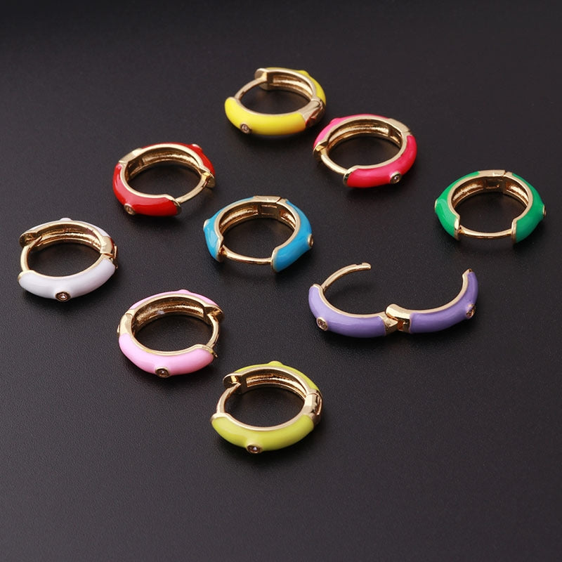 Fashion Geometric Candy Color Enamel Earrings with Artificial Gemstones