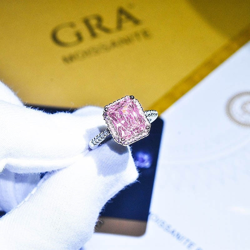 Geometric Copper Diamond Yellow Gemstone Ring with Princess Cut Pink Crystal