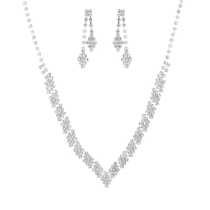 Fashion Geometric Copper Zircon Bridal Jewelry Set - Necklace, Earrings, and Bracelet