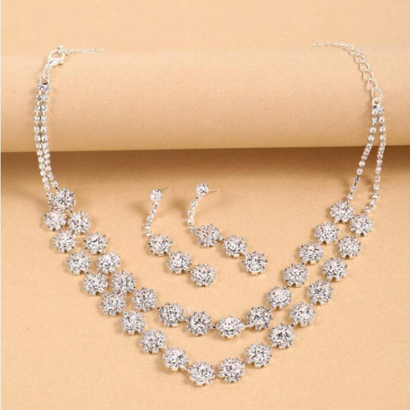 Fashion Geometric Zircon Inlay Necklace and Earrings Jewelry Set