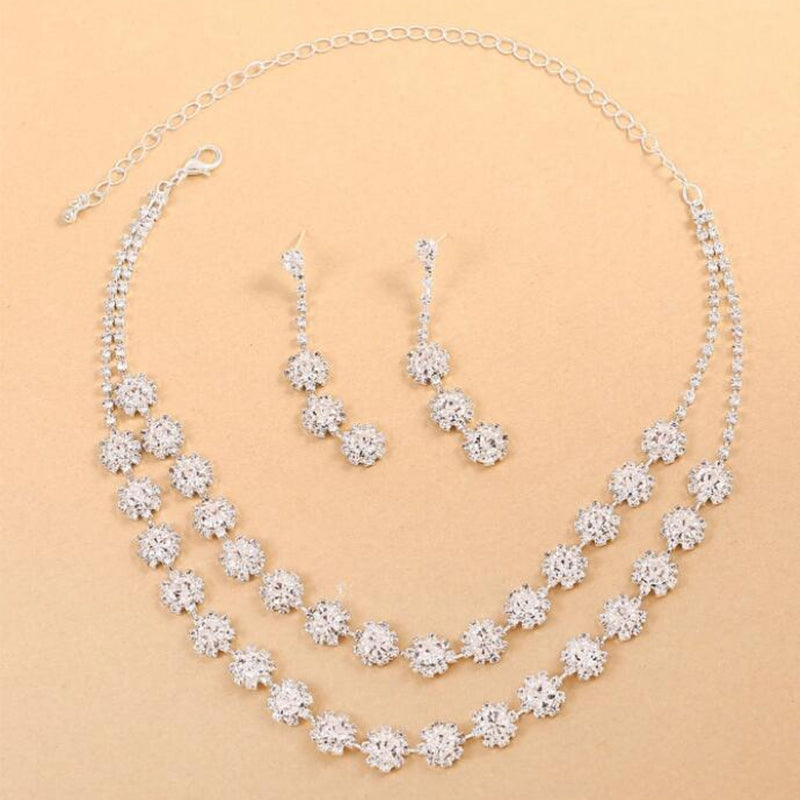 Fashion Geometric Zircon Inlay Necklace and Earrings Jewelry Set