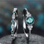 Emerald and Sapphire Geometric Zircon Copper Ring Set for Women