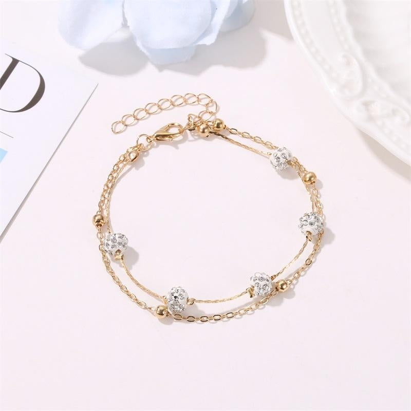 Fashion Geometric Double Layer Crystal Anklet for Women