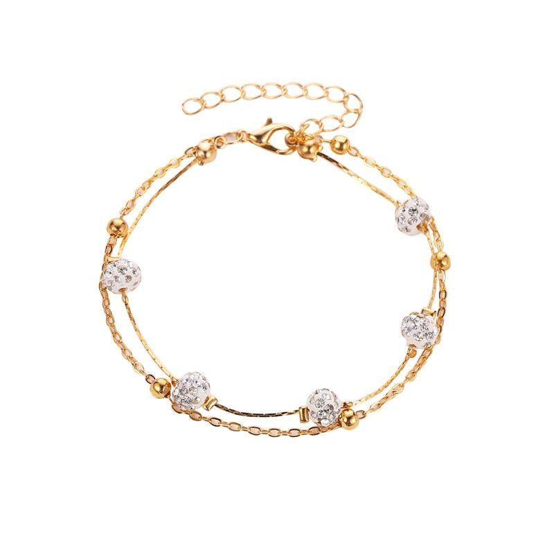 Fashion Geometric Double Layer Crystal Anklet for Women