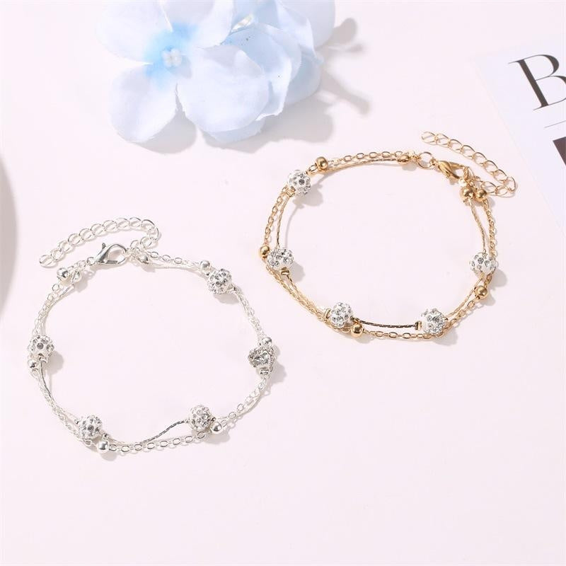 Fashion Geometric Double Layer Crystal Anklet for Women