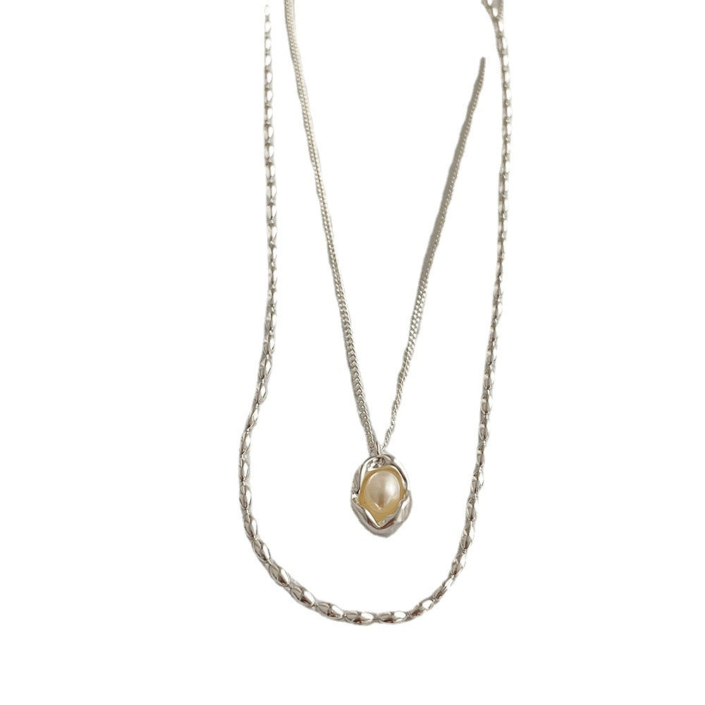 Fashion Geometric Layered Pearl Pendant Necklace