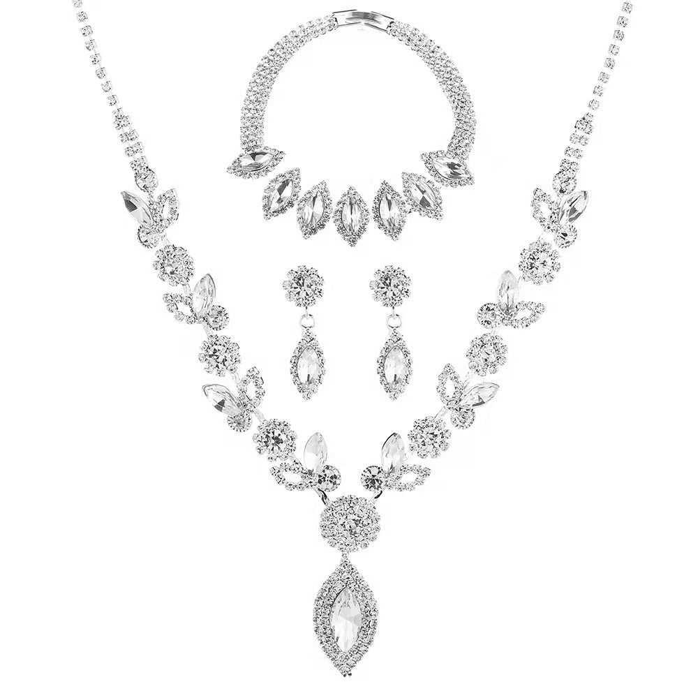 Fashion Geometric Rhinestone Jewelry Set - Necklace, Earrings, and Bracelet