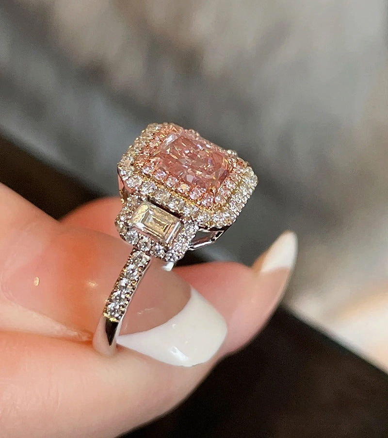 Elegant Geometric Pink Rhinestone Copper Ring