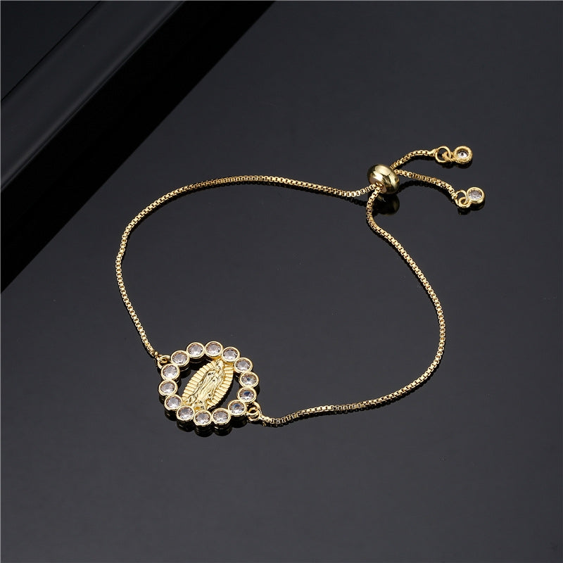 Geometric Copper Zircon Mary Pendant Bracelet for Women