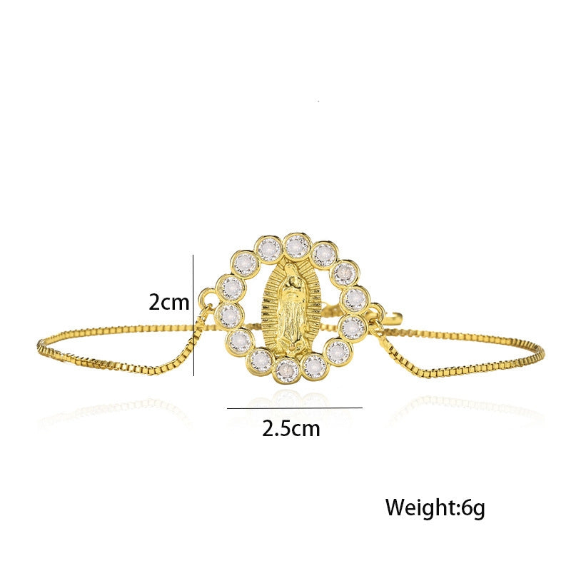 Geometric Copper Zircon Mary Pendant Bracelet for Women