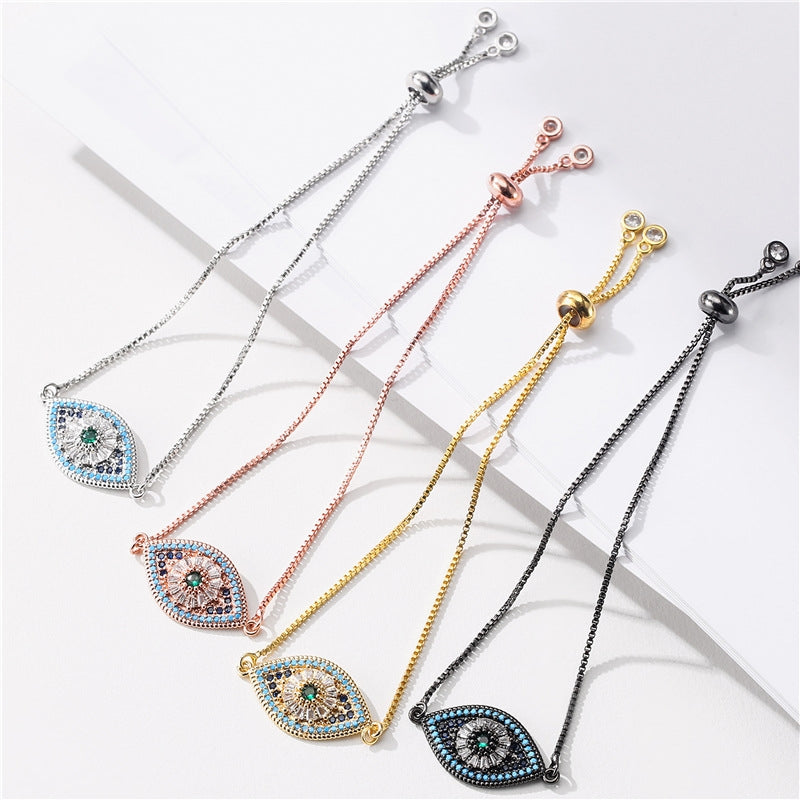 Fashion Geometric Adjustable Copper Zircon Eye Charm Bracelet