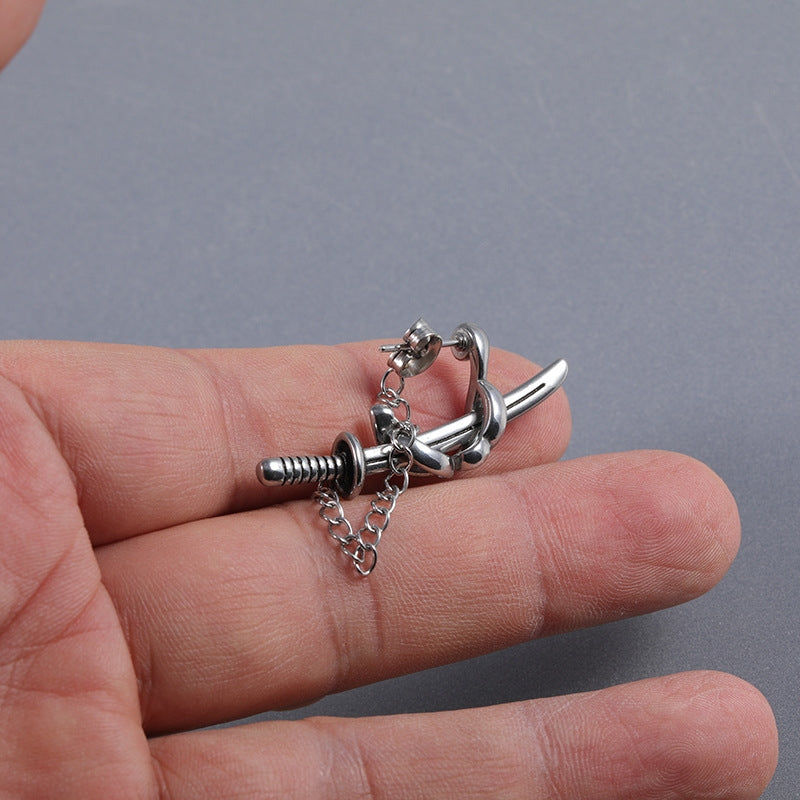 Geometric Cross Sword Titanium Steel Men's Hip Hop Earrings