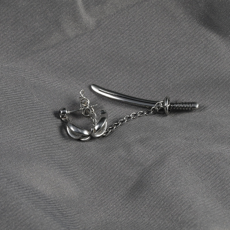 Geometric Cross Sword Titanium Steel Men's Hip Hop Earrings