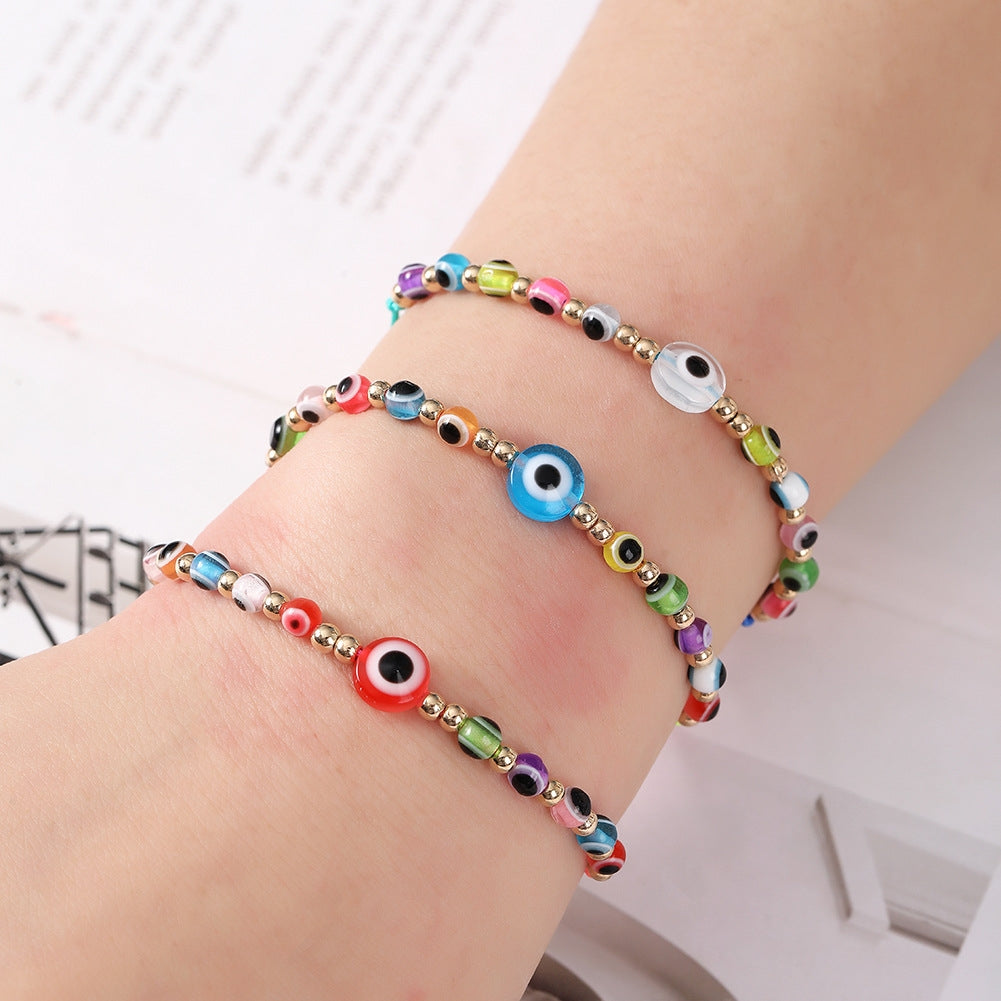 Geometric Devil's Eye Resin Beaded Adjustable Women's Bracelet Set