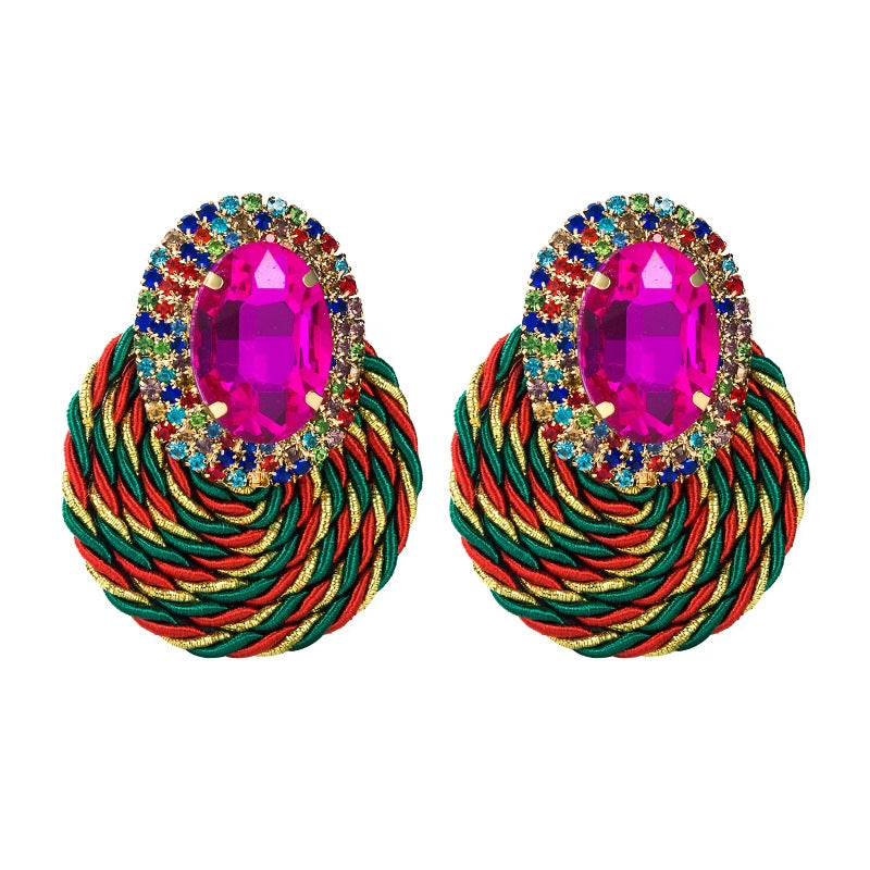 Geometric Diamond Alloy Gemstone Statement Earrings