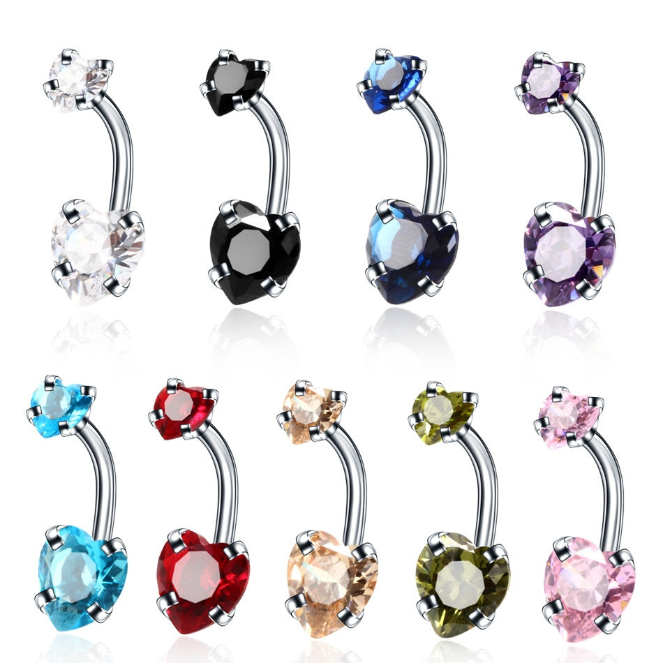 Fashion Geometric Heart Shape Stainless Steel Inlaid Zircon Zircon Belly Ring 1 Piece