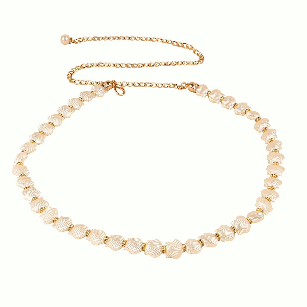 Fashion Geometric Metal Pearl Women's Woven Chain Belt