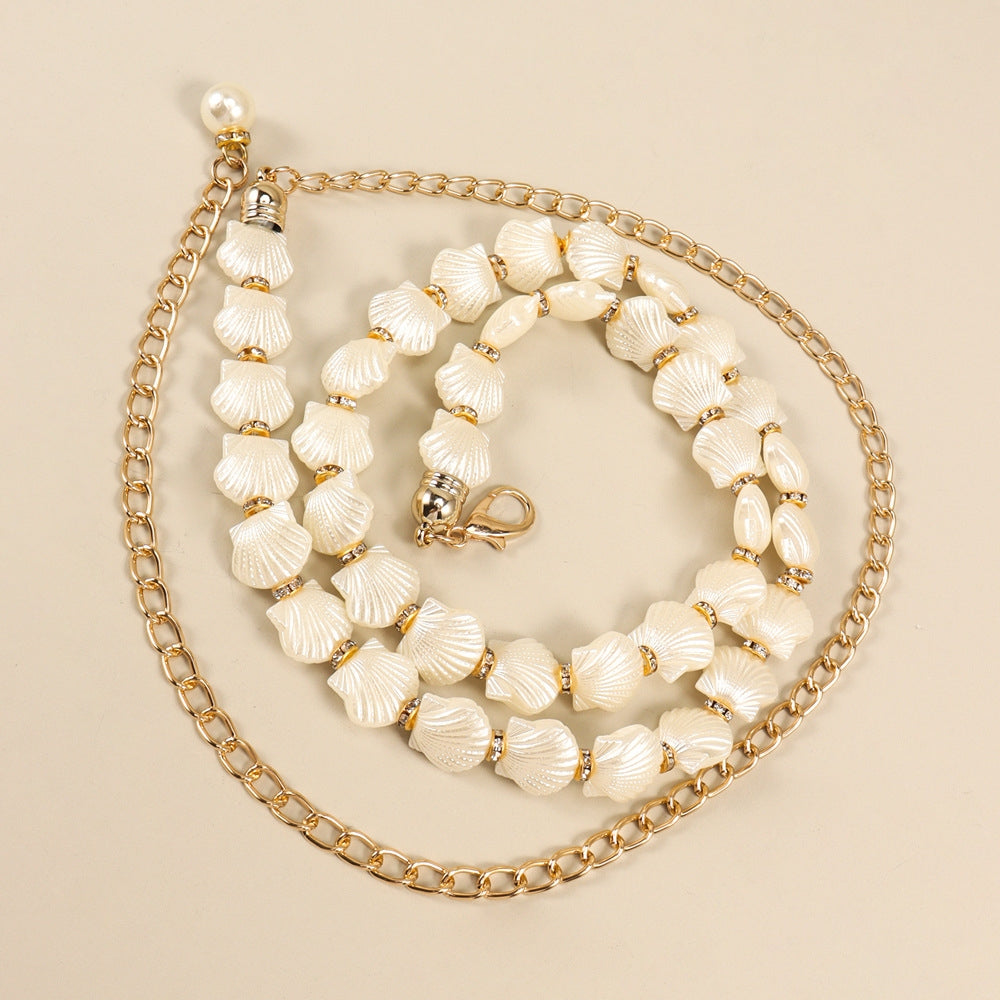 Fashion Geometric Metal Pearl Women's Woven Chain Belt