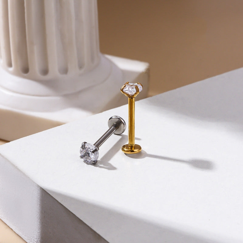 Geometric Zircon Lip Stud Earrings in Titanium Steel