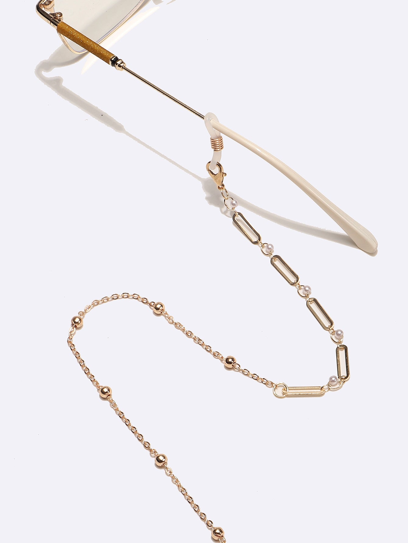 Geometric Metal Glasses and Mask Chain with Gold Pearl Accents