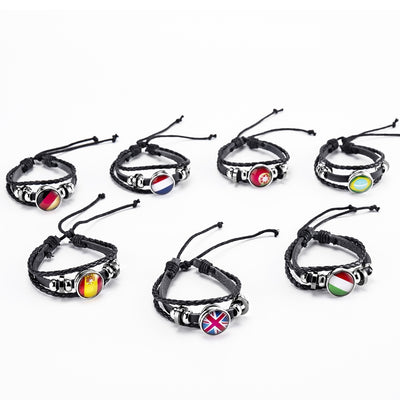 Geometric National Flag Leather Rope Glass Unisex Bracelet - Customizable Country Punk Style