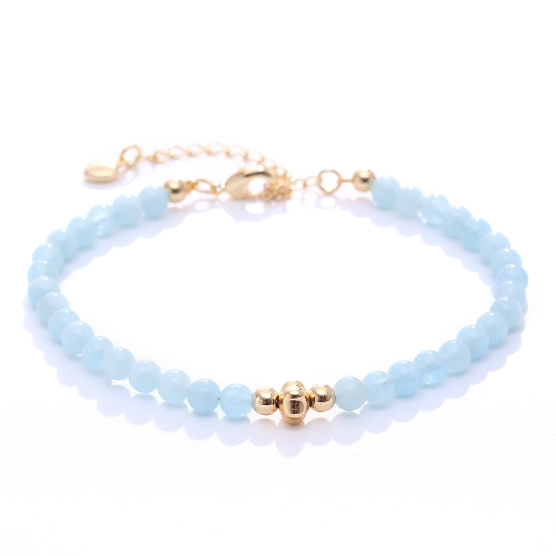 Fashion Geometric Natural Stone Aquamarine and Strawberry Quartz Beaded Bracelet Set