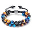 Geometric Blue Tiger Eye & Black Agate Double Layer Handmade Bracelet