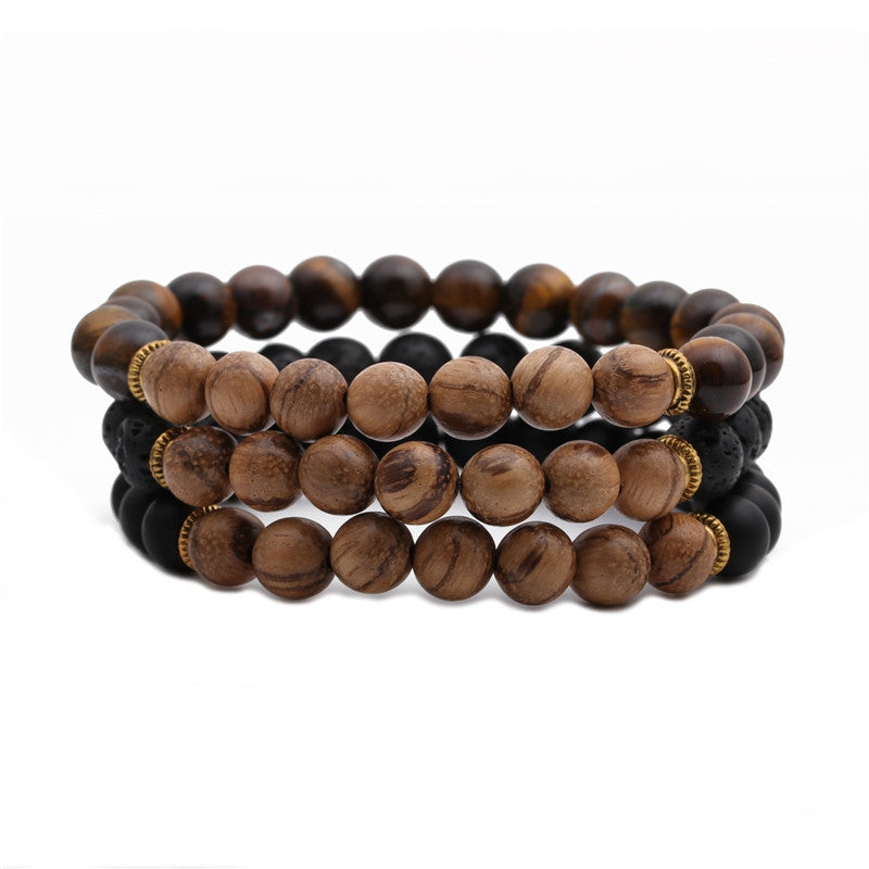 Fashion Geometric Beaded Bracelet with Wood and Stone Elements