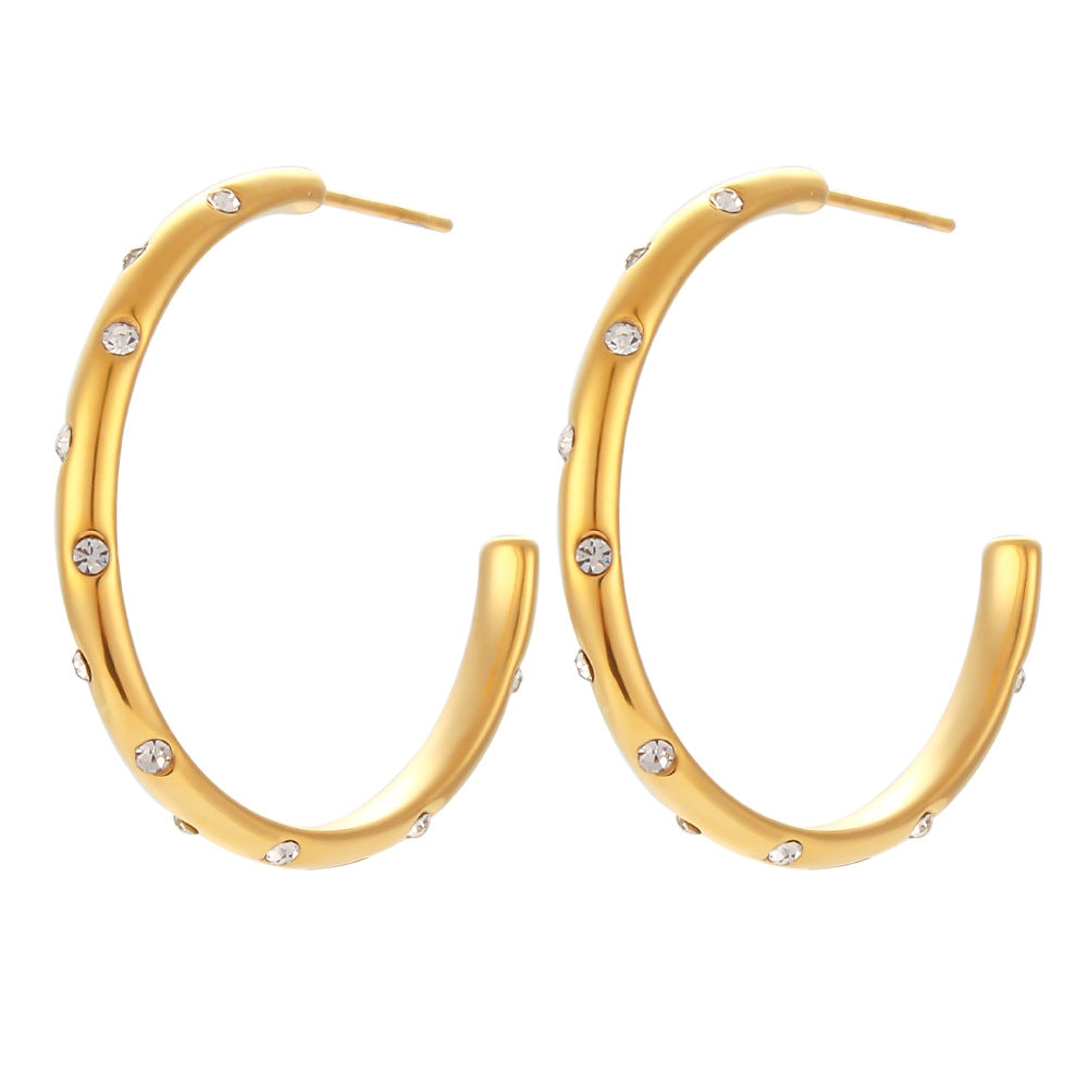 Fashion Geometric Plating 304 Stainless Steel Zircon 18K Gold Plated Earrings