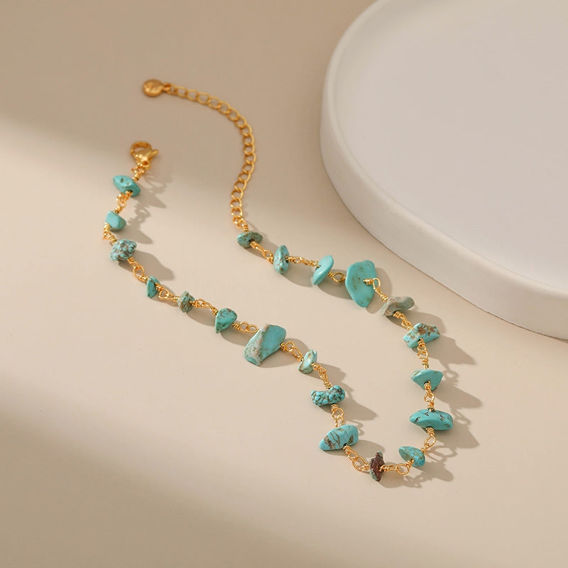 Geometric Turquoise Design Women's Anklet in 18k Gold Plated Copper