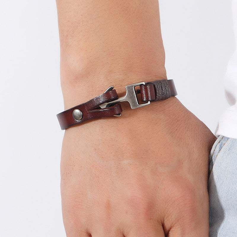 Geometric PU Leather Anchor Cowhide Unisex Bracelet - European & American Style Jewelry