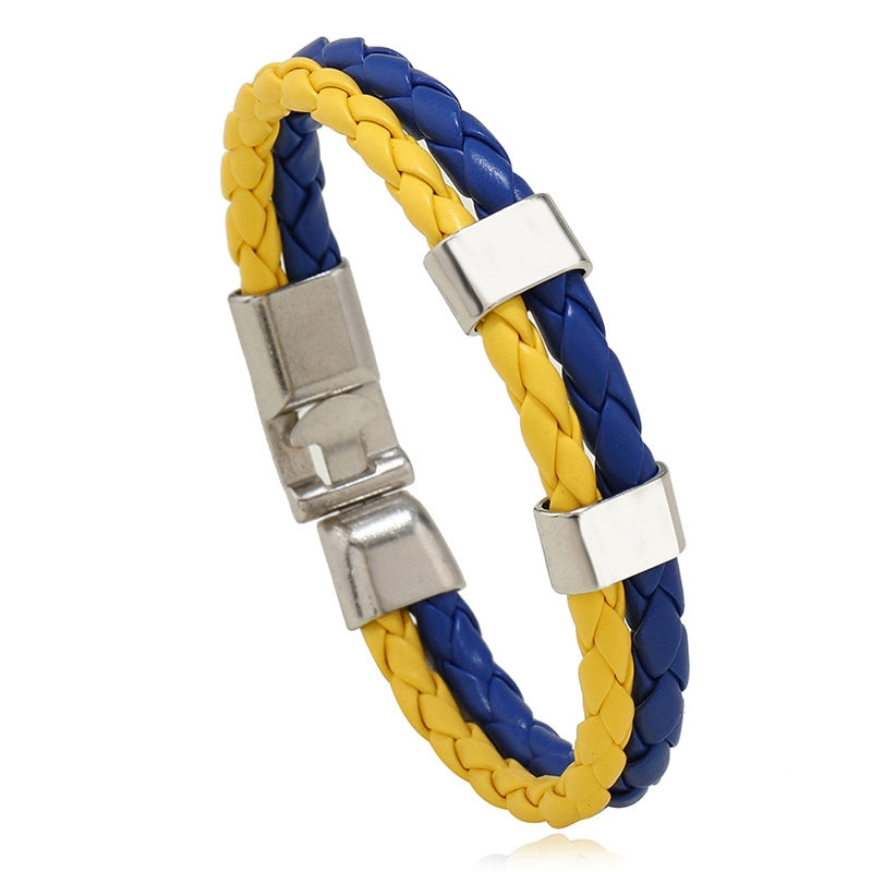 Geometric Blue Yellow Multilayer Braided Leather Bracelet