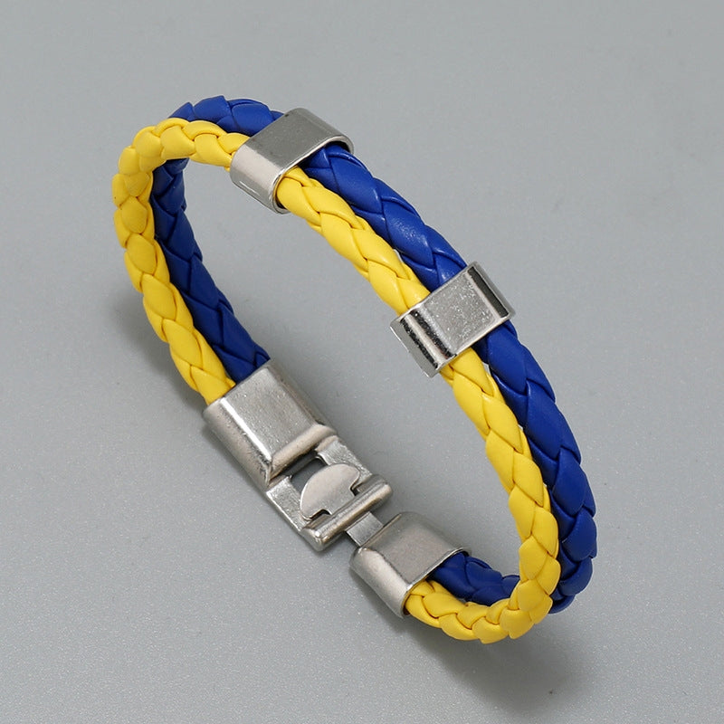 Geometric Blue Yellow Multilayer Braided Leather Bracelet