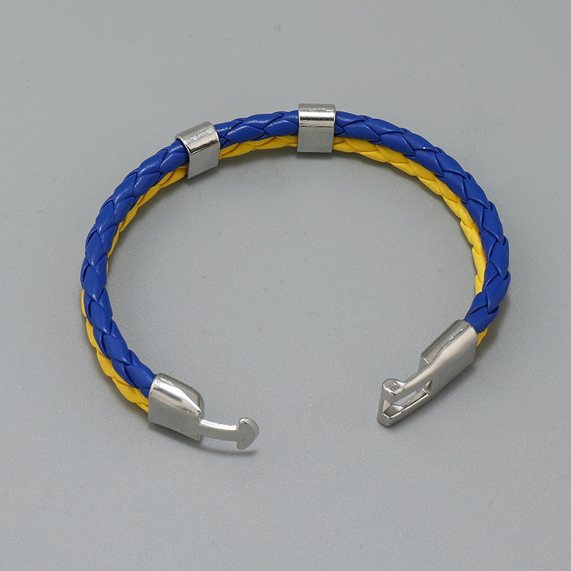 Geometric Blue Yellow Multilayer Braided Leather Bracelet