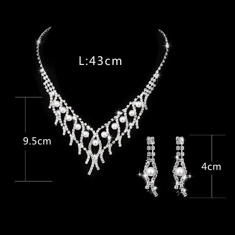 Geometric Rhinestone Bridal Jewelry Set - Necklace, Earrings, and Bracelet