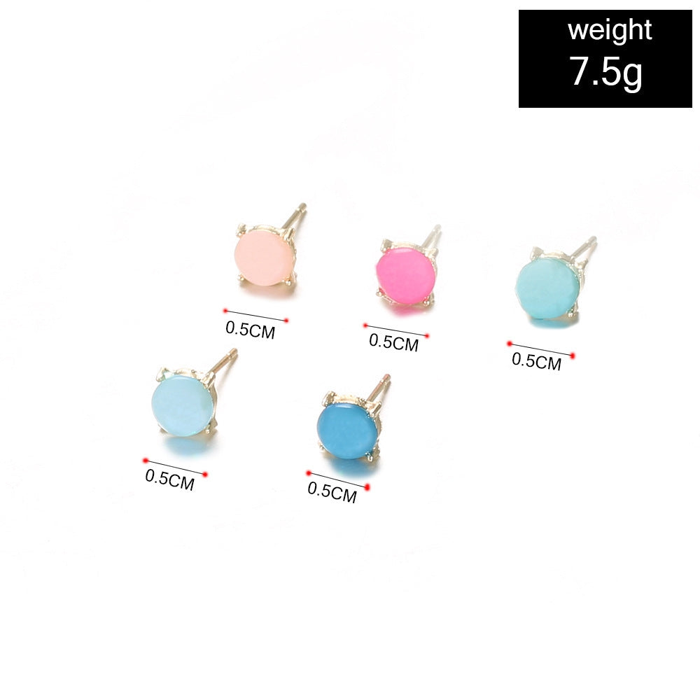 Fashion Geometric Colorful Gemstone Alloy Earrings Set - 5 Pairs