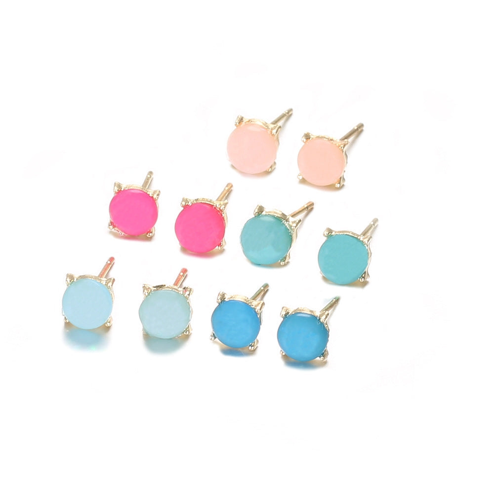 Fashion Geometric Colorful Gemstone Alloy Earrings Set - 5 Pairs