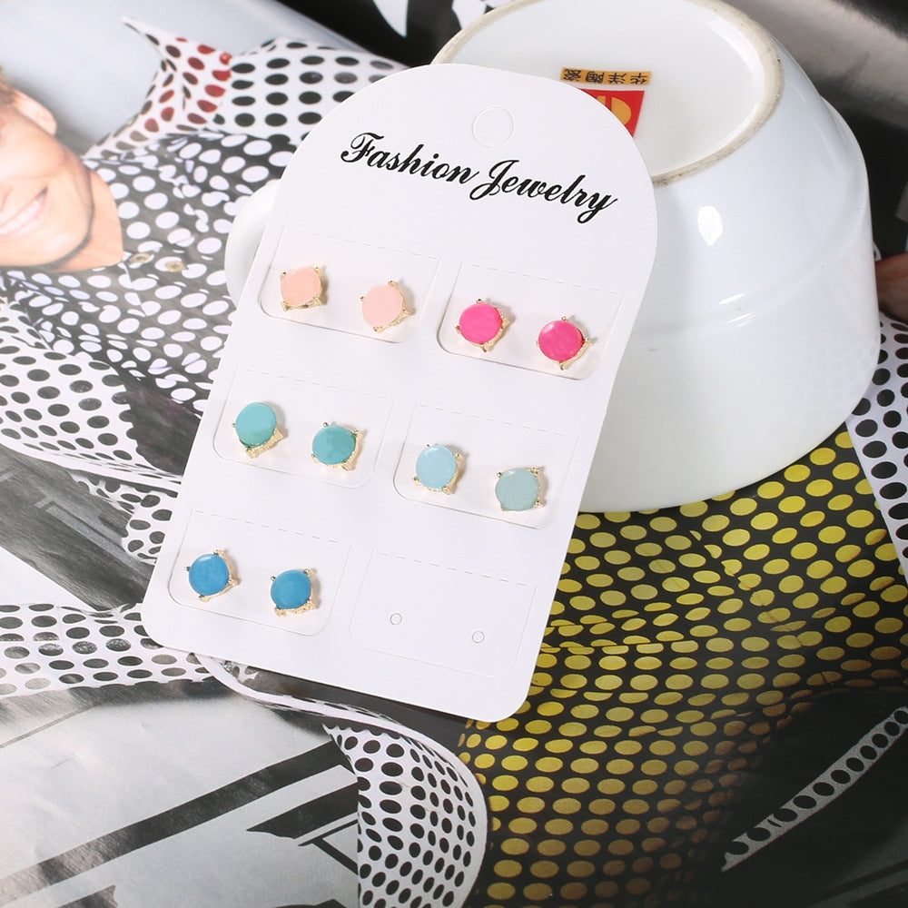 Fashion Geometric Colorful Gemstone Alloy Earrings Set - 5 Pairs