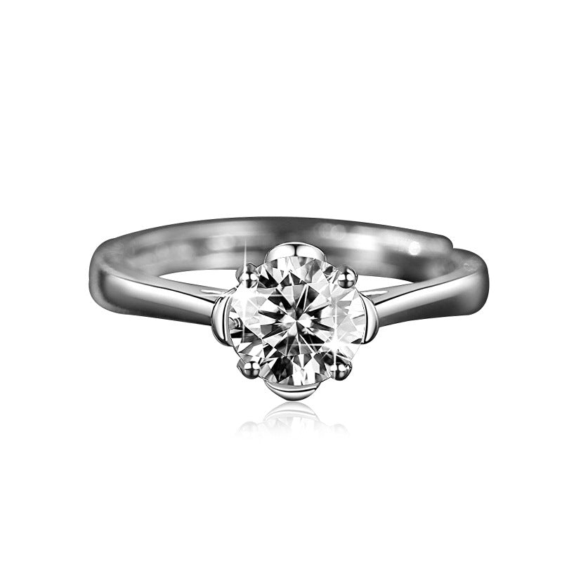 Fashion Geometric Silver Plated Zircon Adjustable Women's Ring