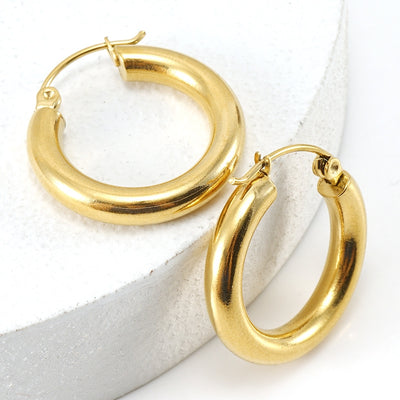 18K Gold Plated Geometric Stainless Steel Hoop Earrings for Women