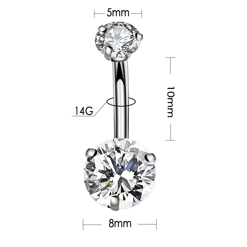 Geometric Zircon Inlaid Stainless Steel Belly Button Ring Jewelry
