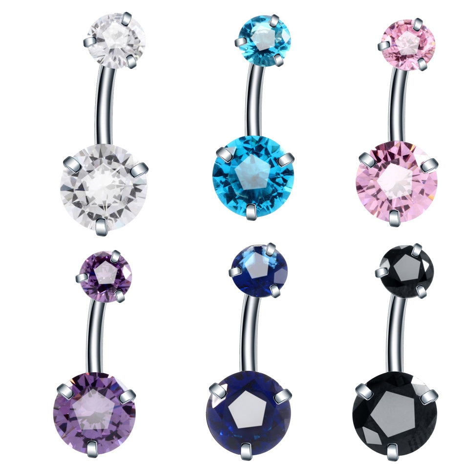 Geometric Zircon Inlaid Stainless Steel Belly Button Ring Jewelry