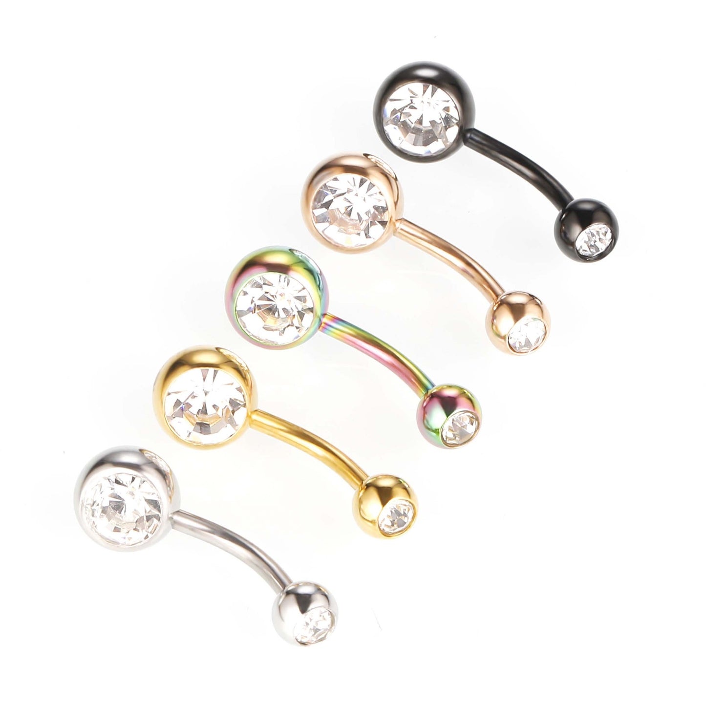 Fashion Geometric Stainless Steel Inlay Zircon Belly Ring